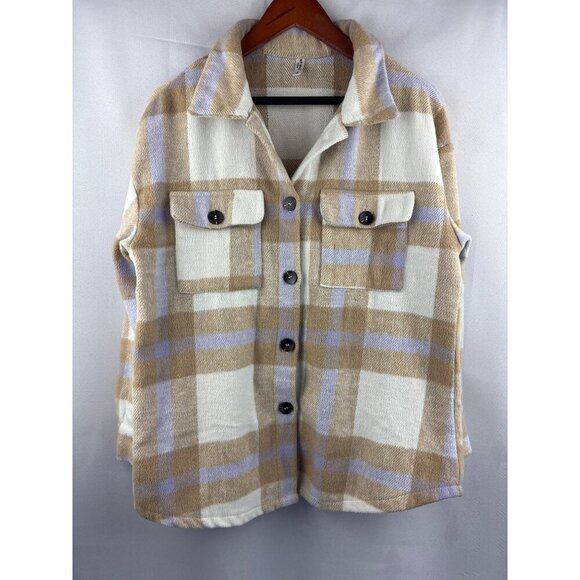 Plaid ePretty Chicago Womens Shacket S Beige & Lavender Polyester - Picture 2 of 6